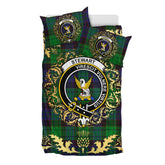 Stewart Old Modern Tartan Crest Bedding Set - Golden Thistle Style